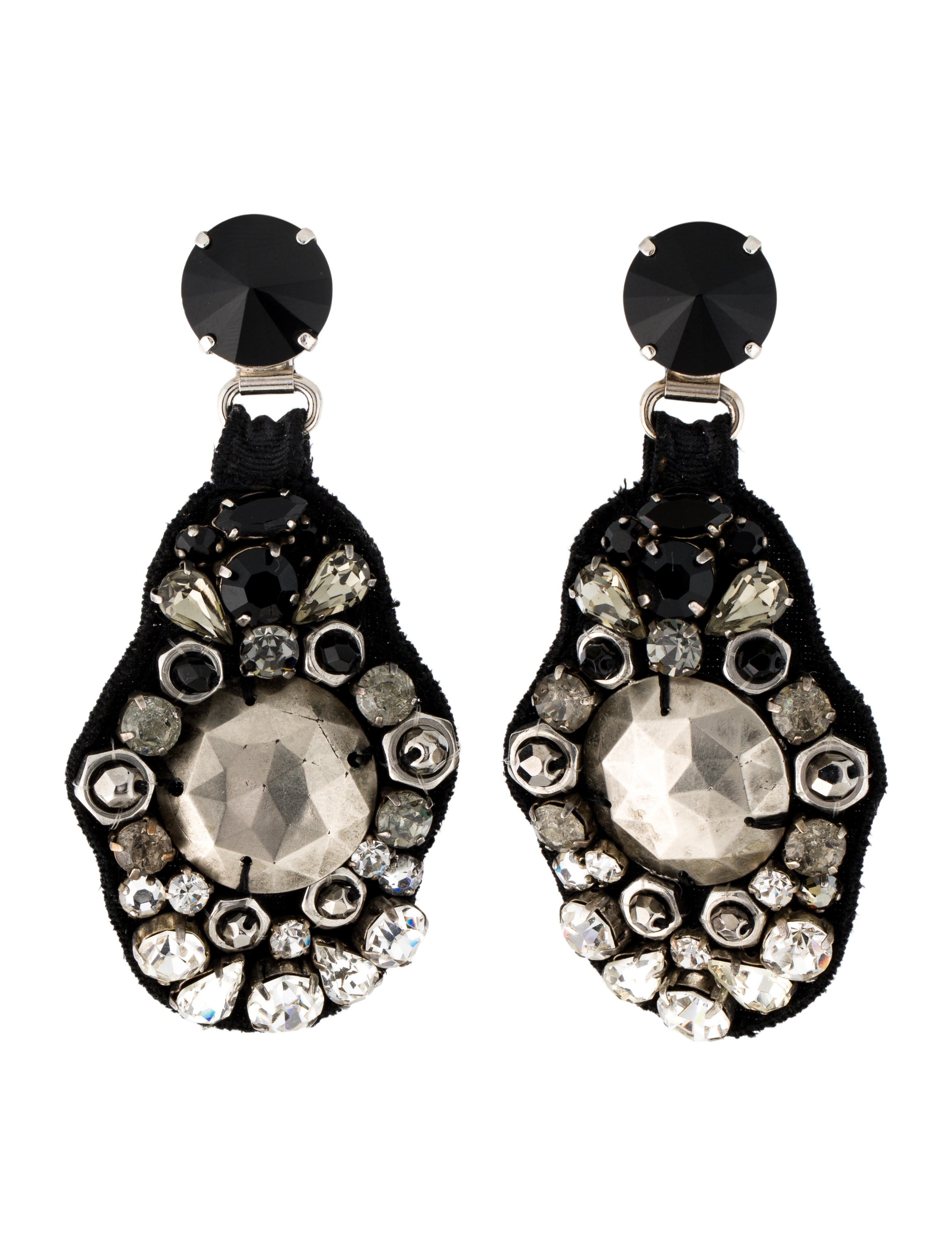 Prada Crystal Embroidered Drop Clip-On Earrings