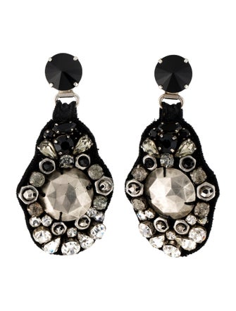Prada Crystal Embroidered Drop Clip-On Earrings