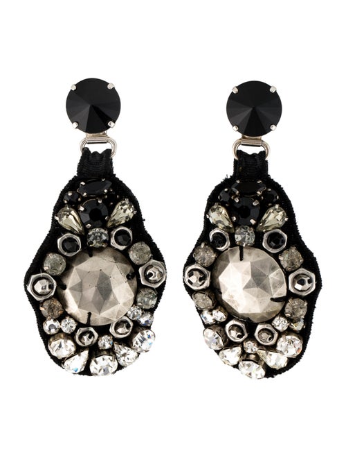 Prada Crystal Embroidered Drop Clip-On Earrings