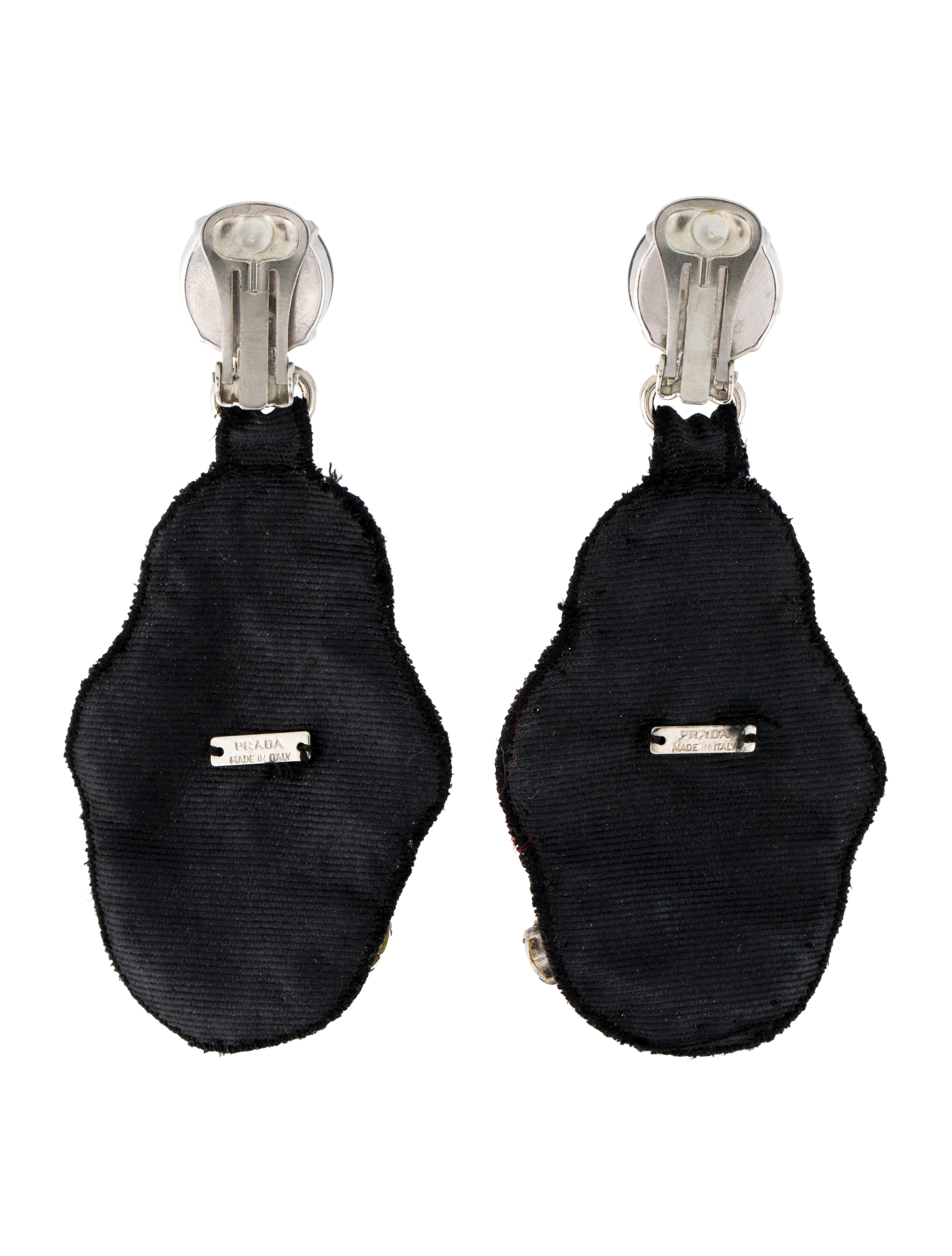 Prada Crystal Embroidered Drop Clip-On Earrings