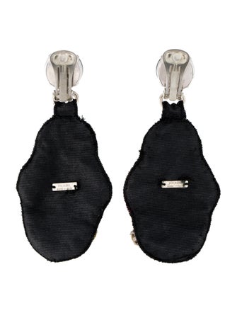 Prada Crystal Embroidered Drop Clip-On Earrings