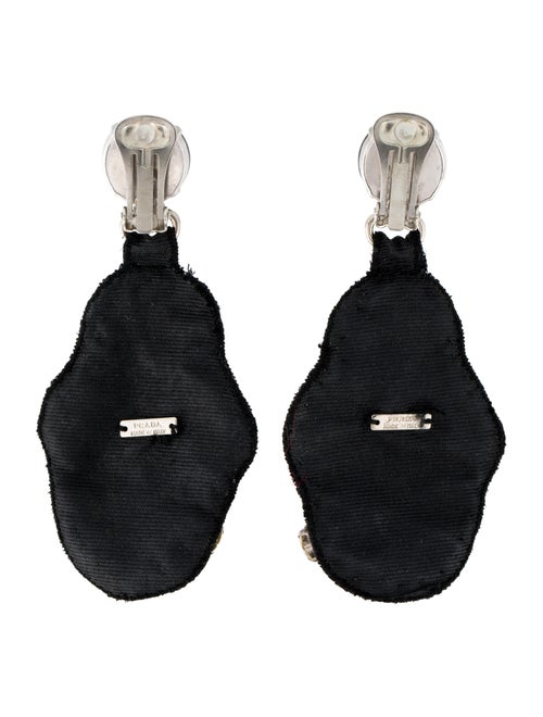 Prada Crystal Embroidered Drop Clip-On Earrings