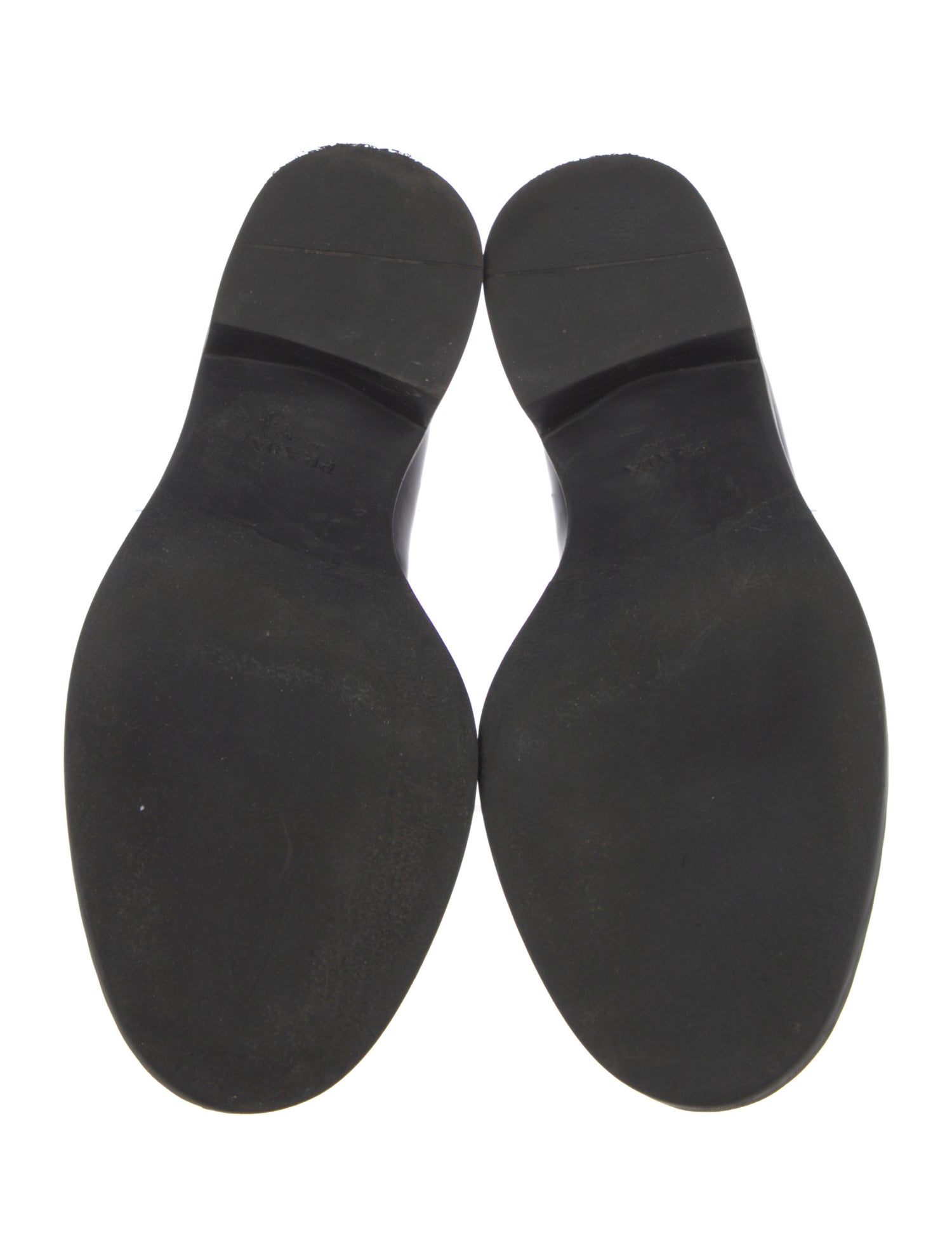 Prada Enameled Metal Triangle Leather Loafers