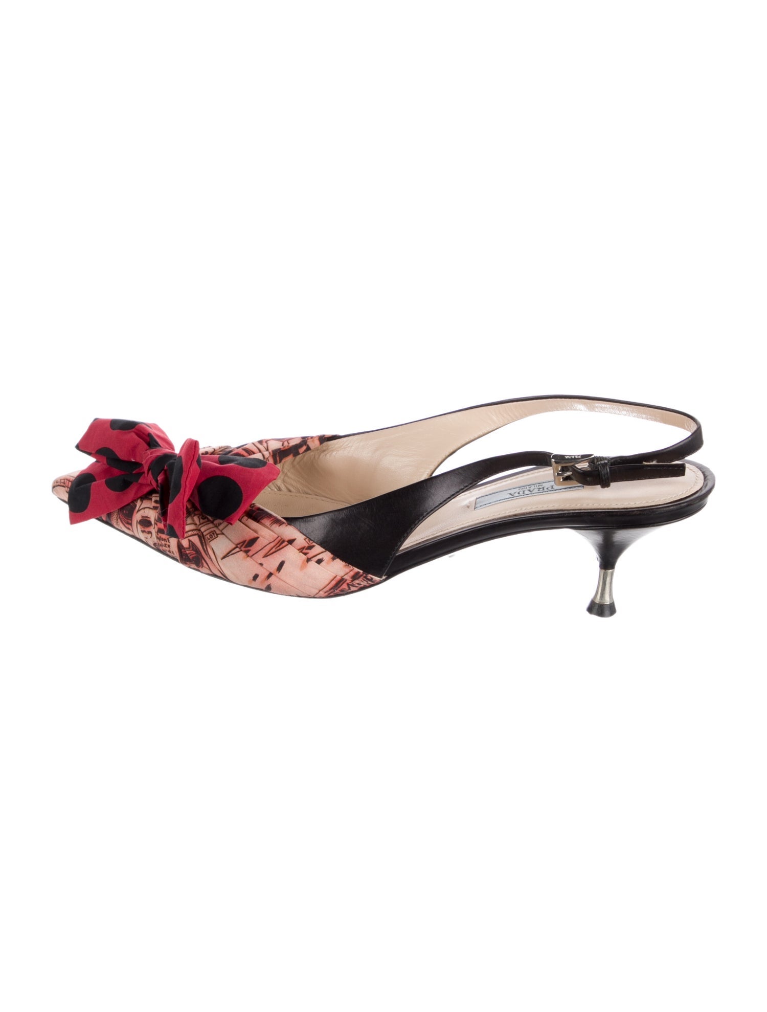 Prada Printed Bow Accents Slingback Pumps