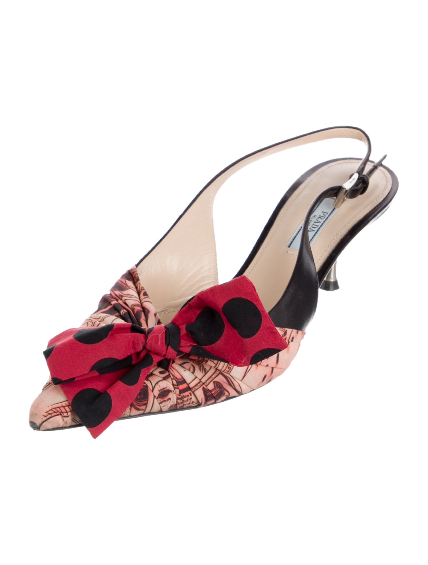 Prada Printed Bow Accents Slingback Pumps