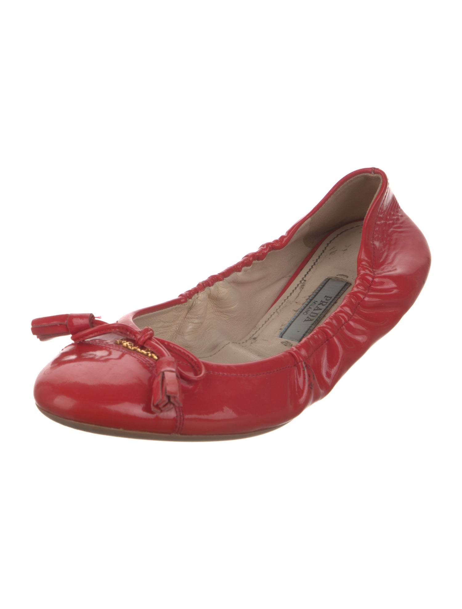 Prada Patent Leather Bow Accents Ballet Flats