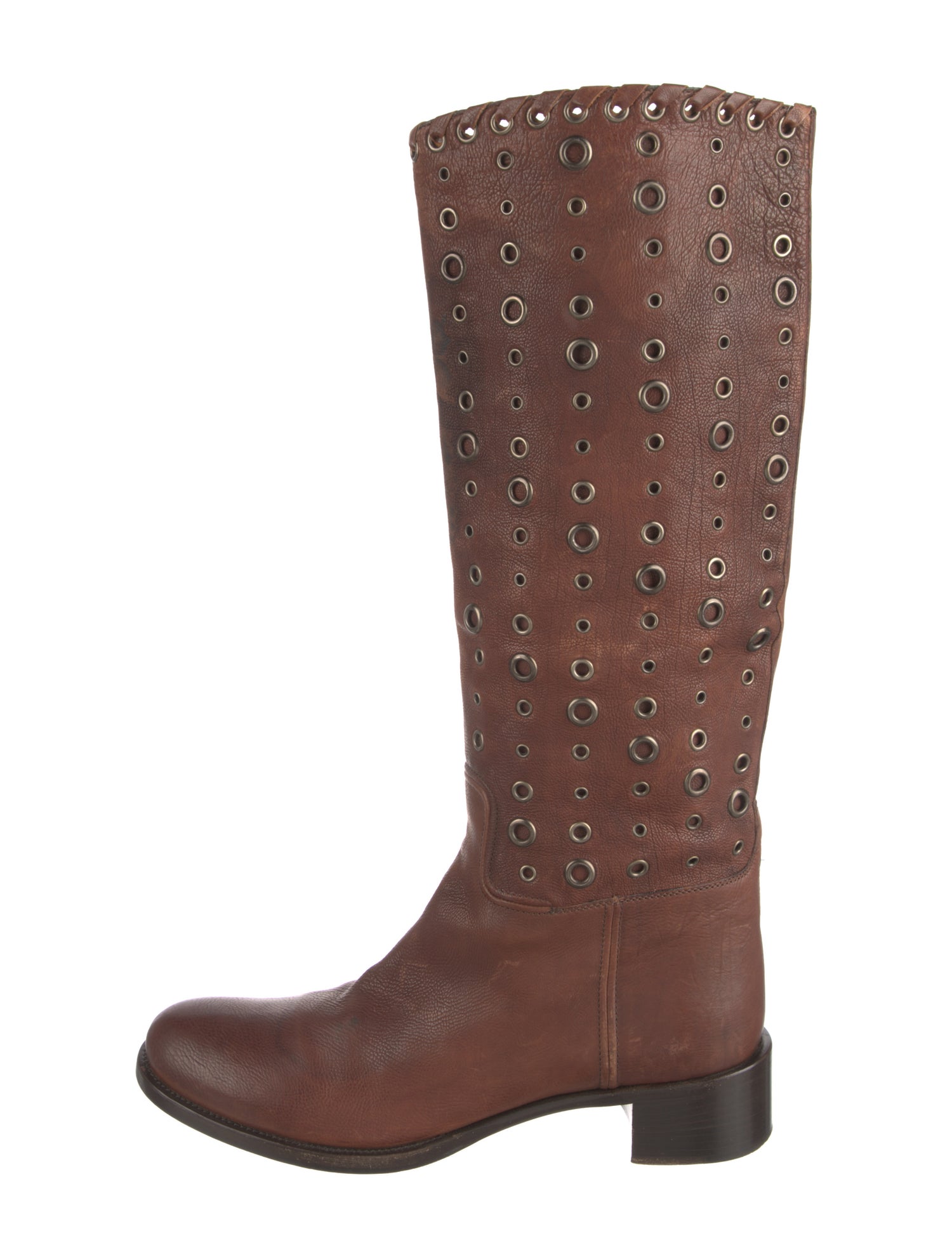 Prada Leather Colorblock Pattern Riding Boots
