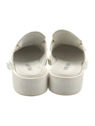 Prada Enameled Metal Triangle Leather Mules