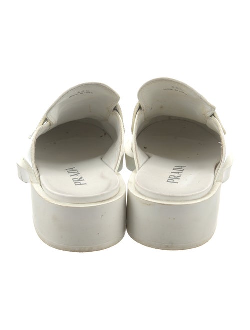 Prada Enameled Metal Triangle Leather Mules