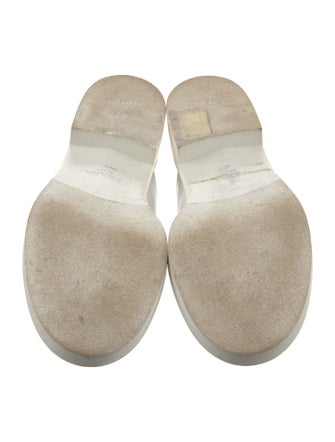 Prada Enameled Metal Triangle Leather Mules