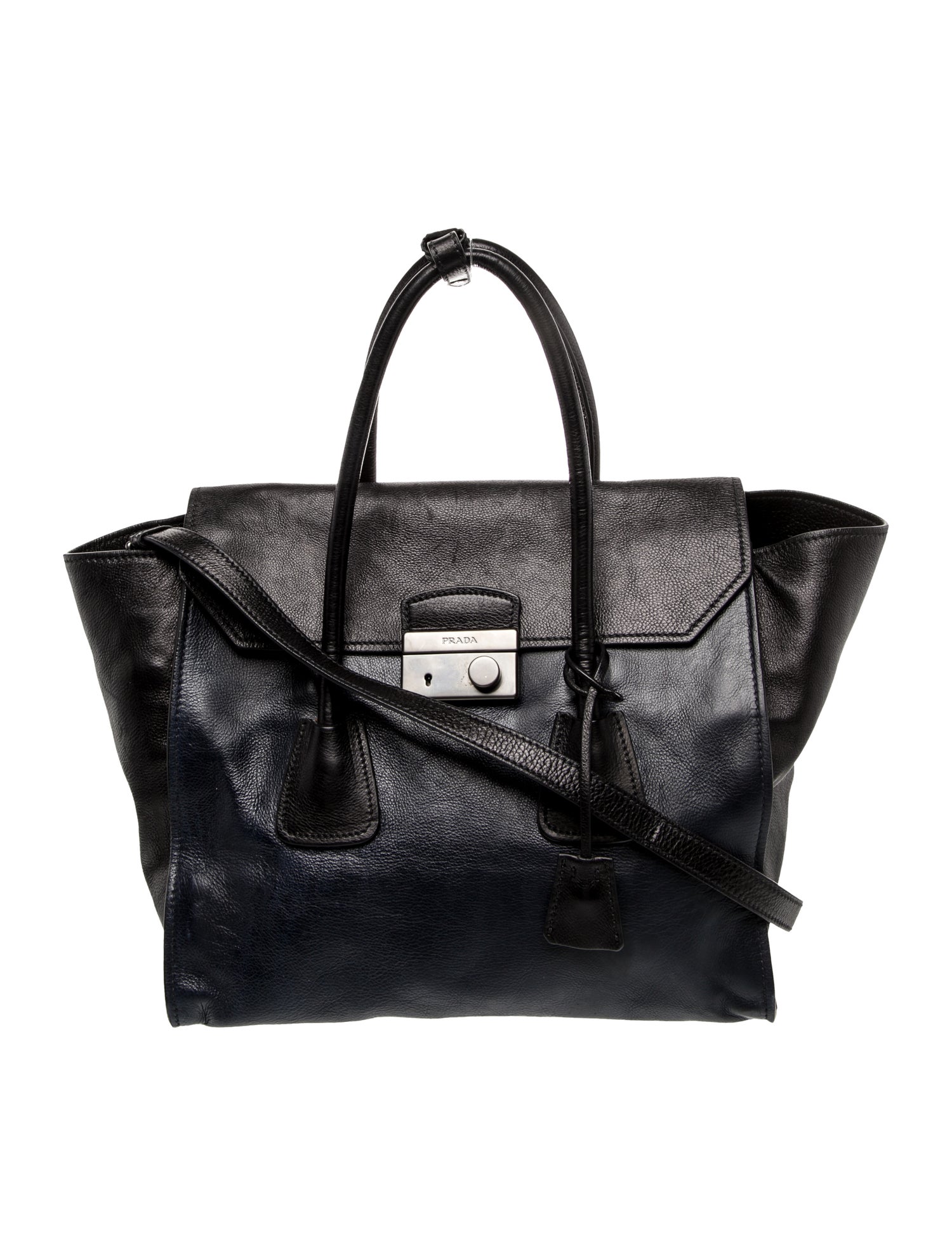 Prada Enameled Metal Triangle Weekender Bag