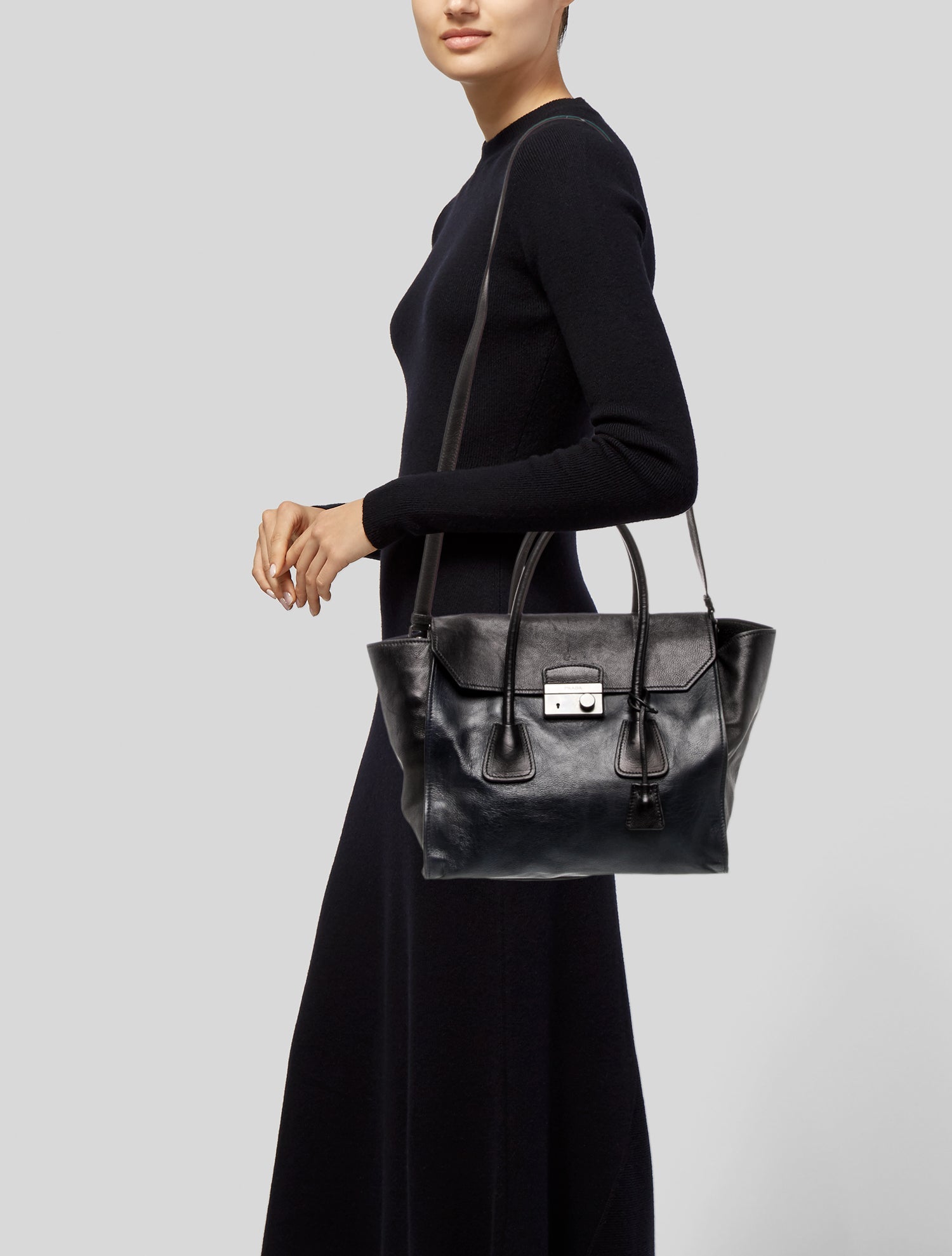 Prada Enameled Metal Triangle Weekender Bag