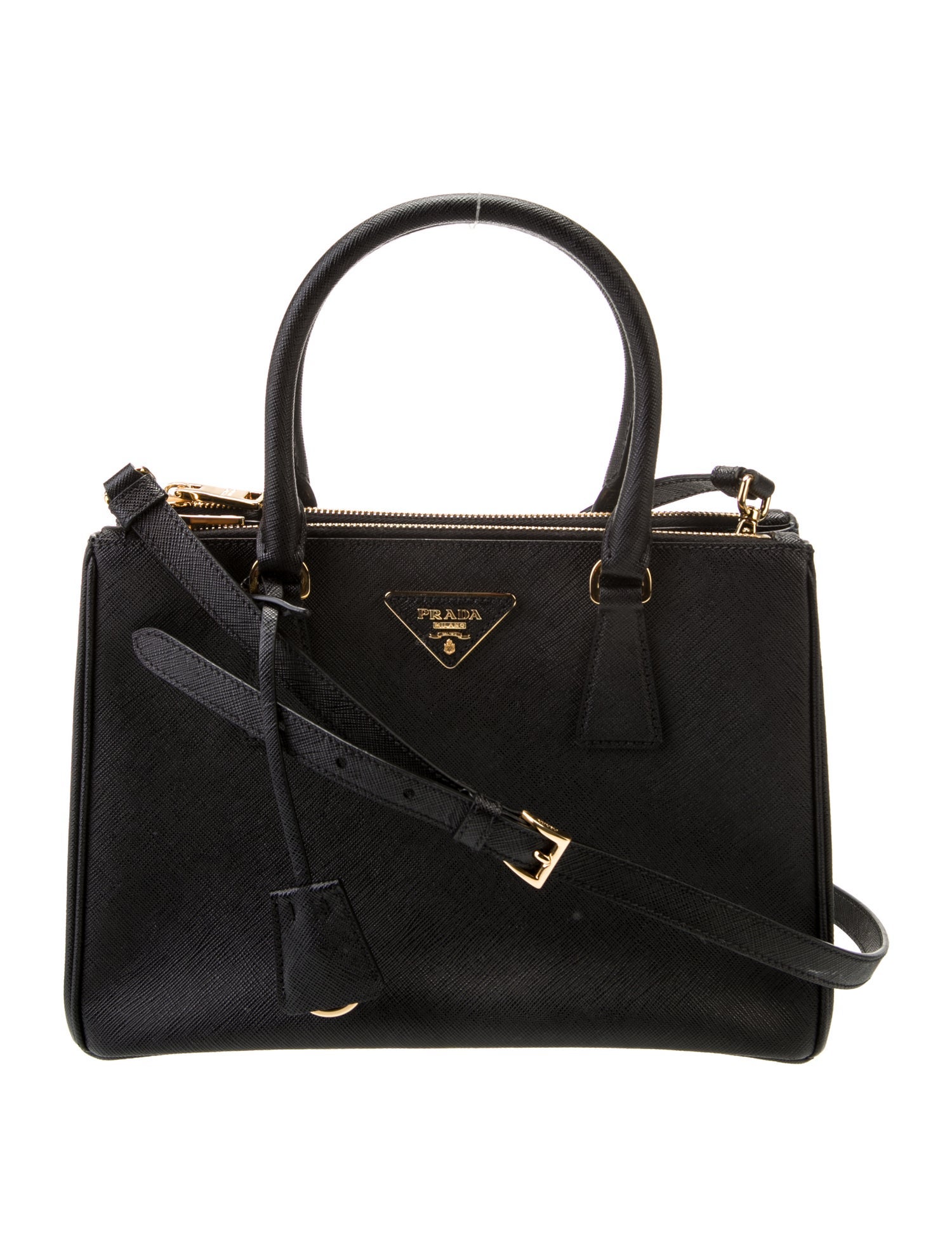 Prada Enameled Metal Triangle Galleria Double Zip Medium