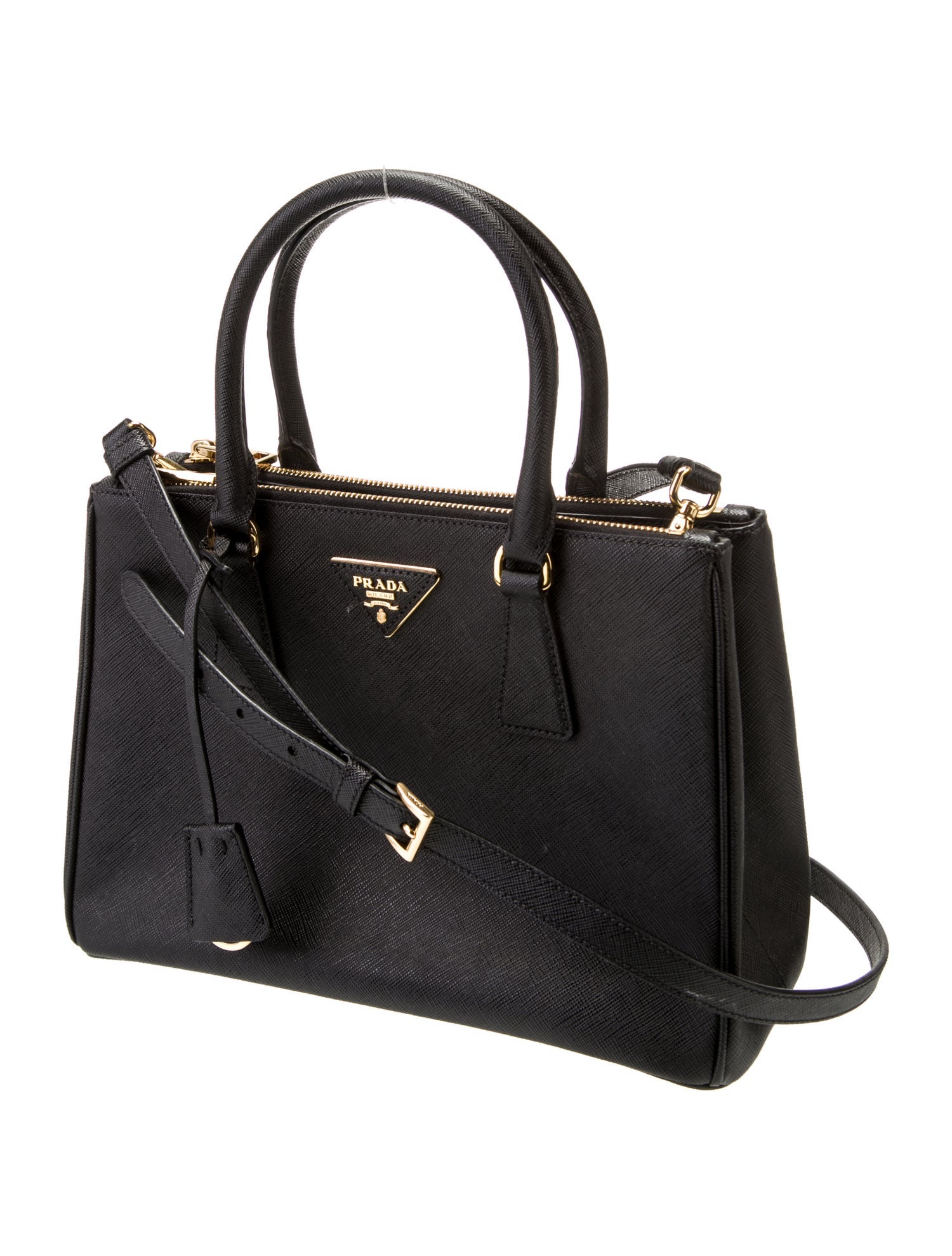 Prada Enameled Metal Triangle Galleria Double Zip Medium