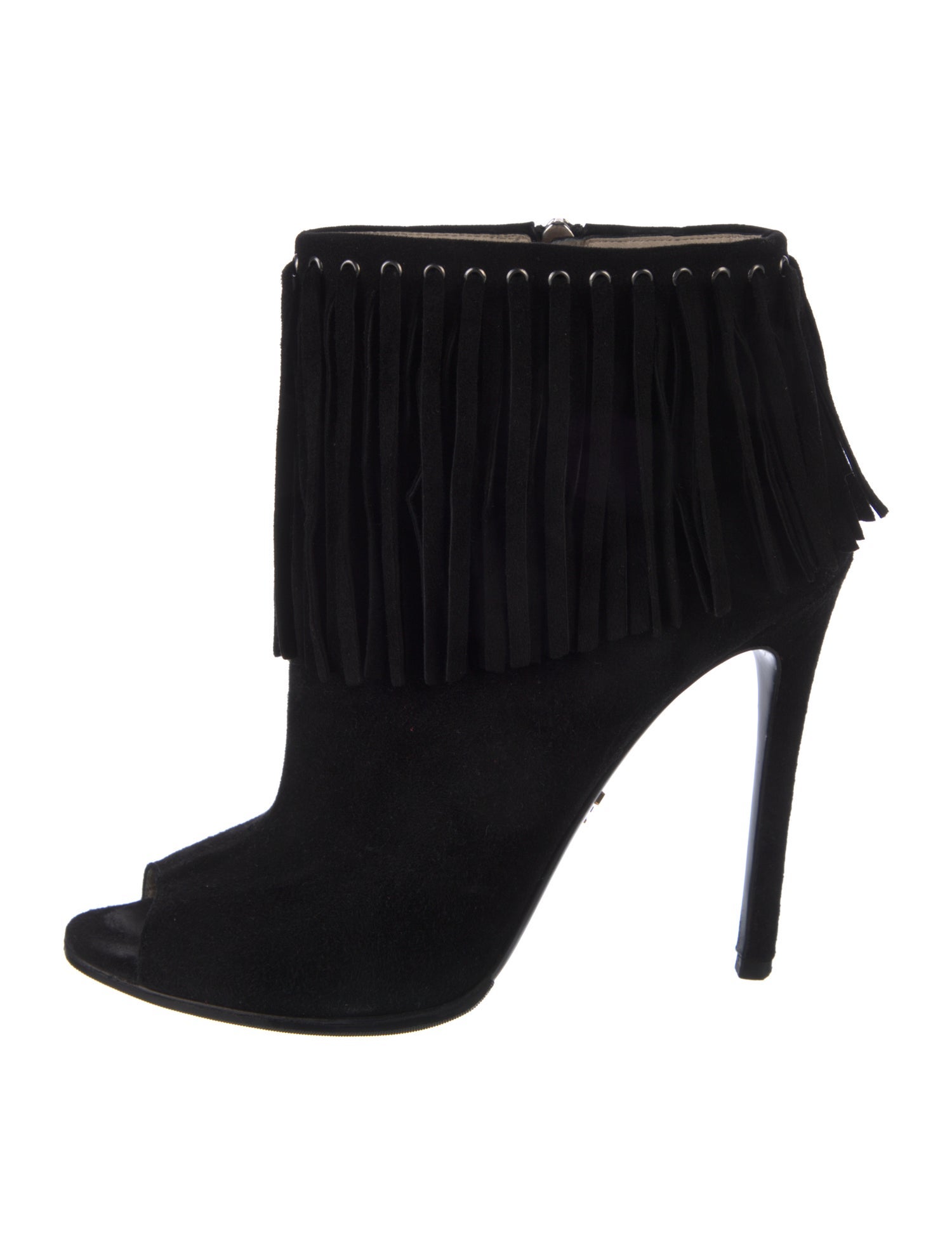 Prada Suede Fringe Trim Accent Boots