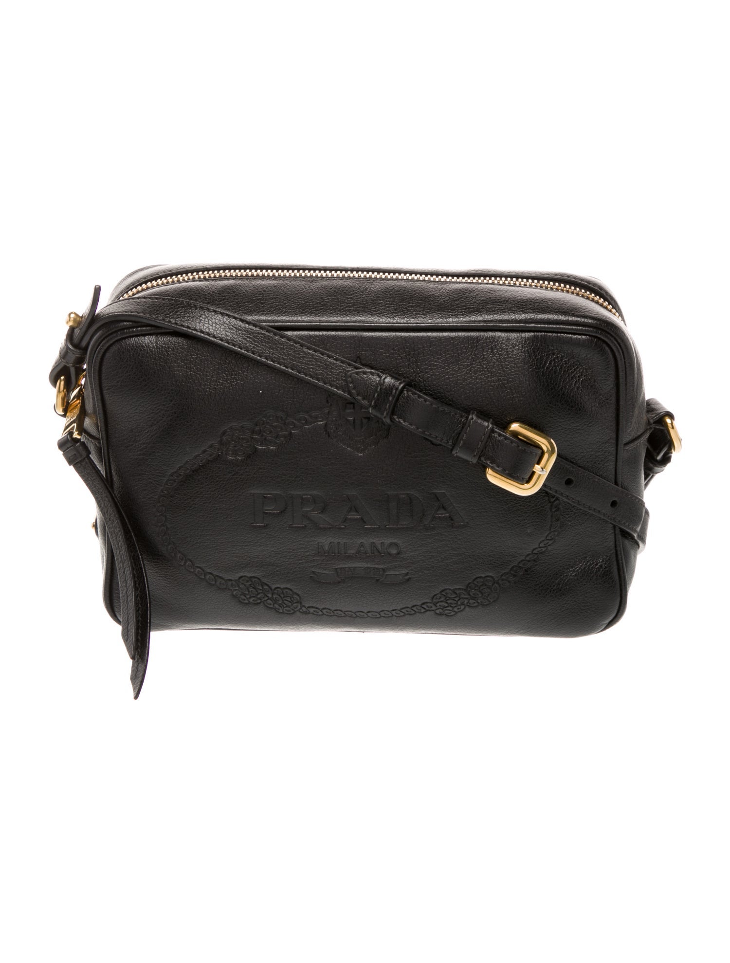 Prada Enameled Metal Triangle Logo Embossed Camera Bag