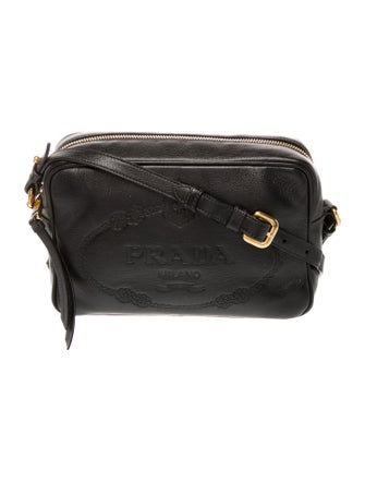 Prada Enameled Metal Triangle Logo Embossed Camera Bag