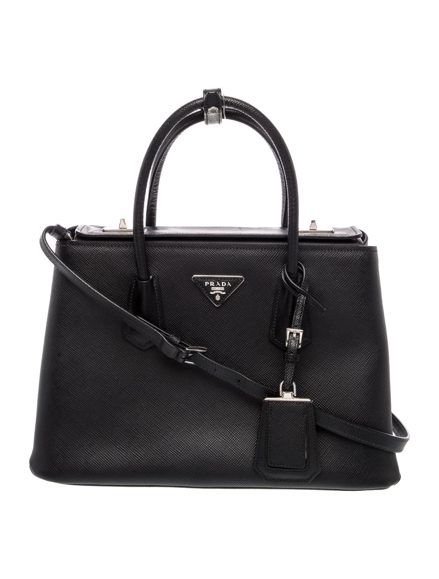 Prada Enameled Metal Triangle Twin