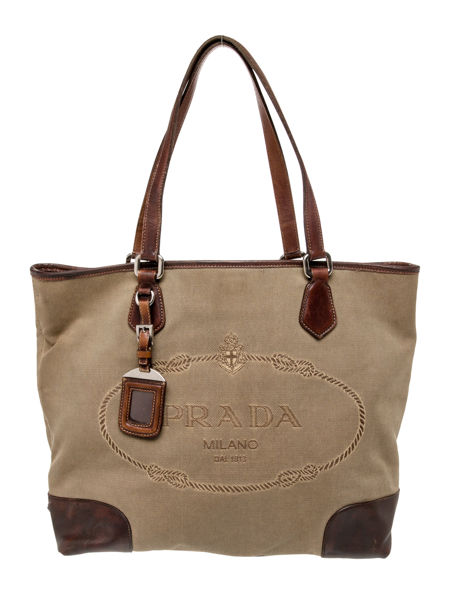 Prada Enameled Metal Triangle Vintage Logo Tote Vintage