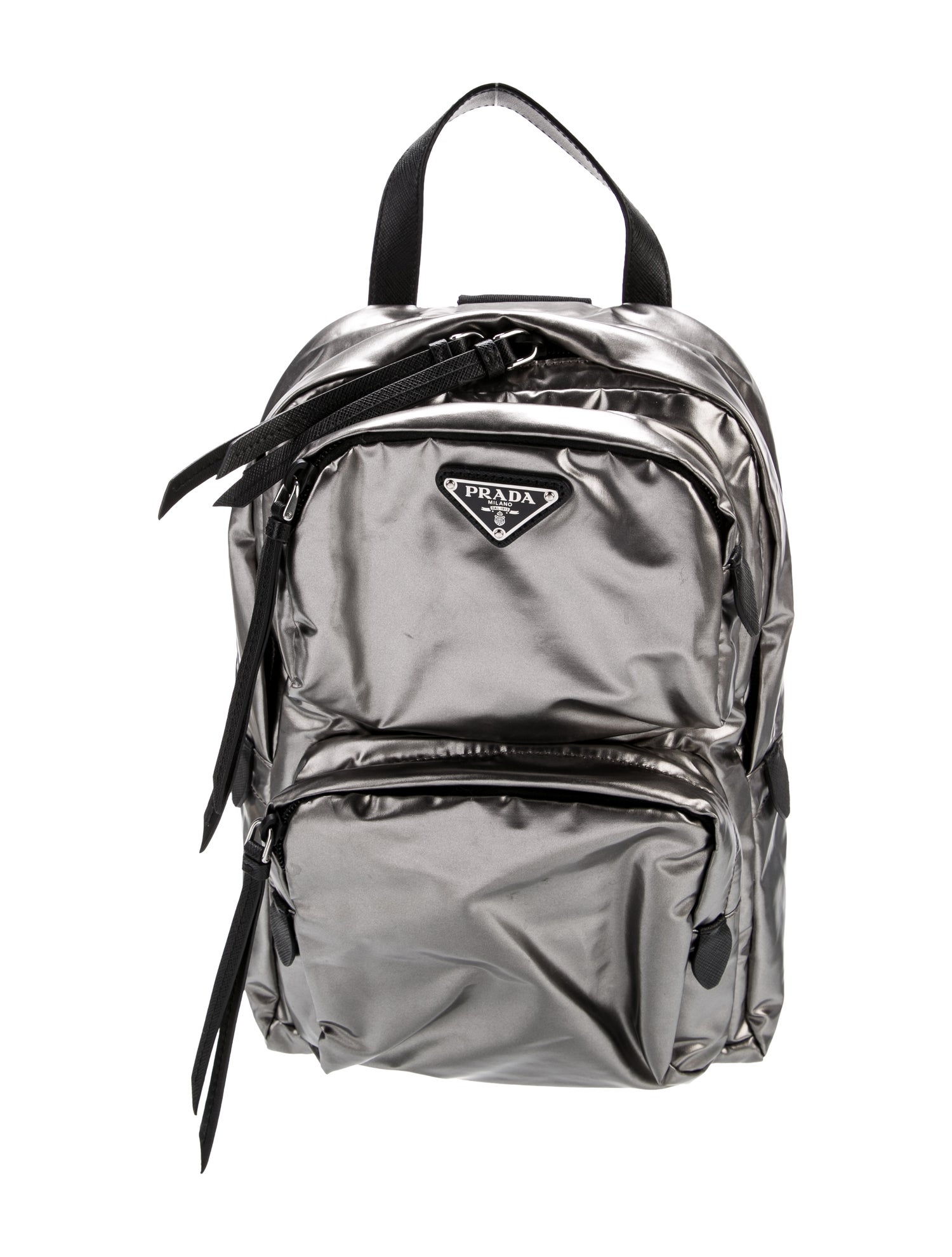 Prada Enameled Metal Triangle Backpack