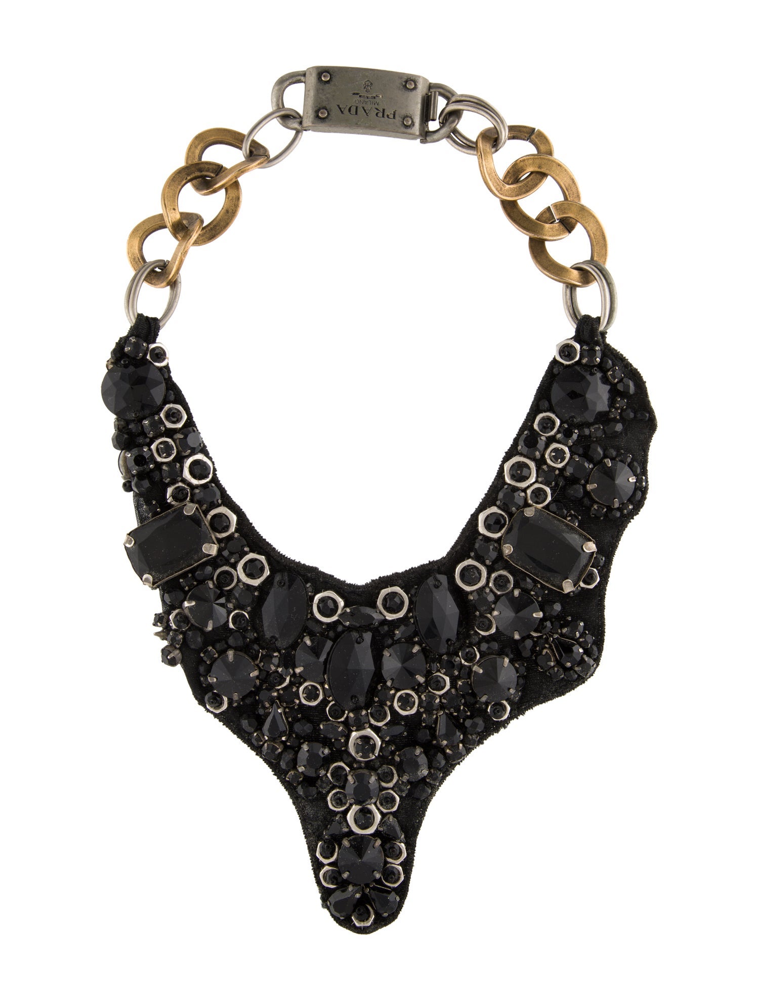 Prada Crystal Embellished & Fabric Bib Necklace