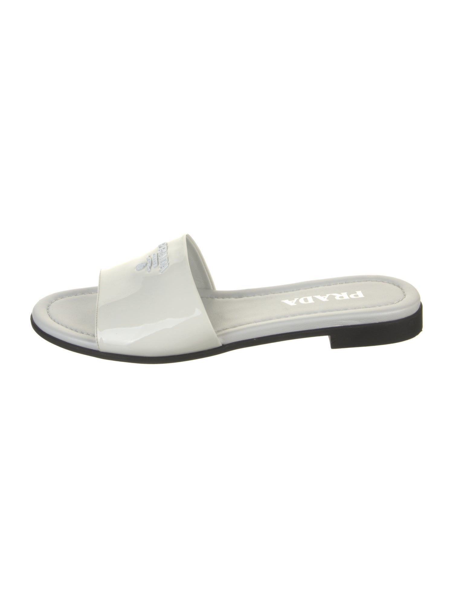 Prada Quilted Pattern Patent Leather Slides