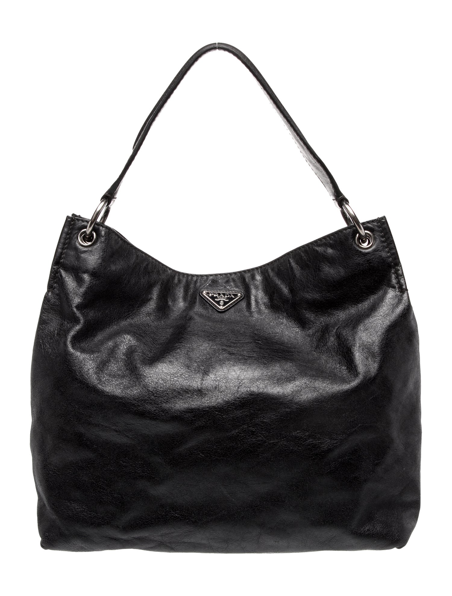 Prada Enameled Metal Triangle Hobo