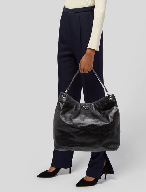 Prada Enameled Metal Triangle Hobo