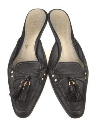 Prada Leather Tassel Accents Mules