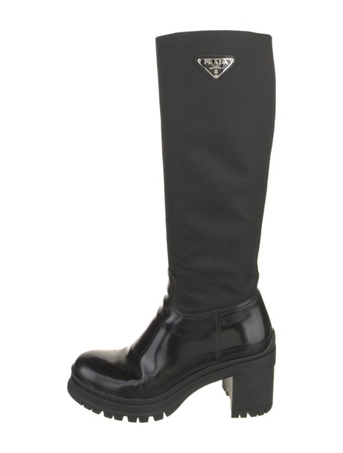 Prada Enameled Metal Triangle Leather Rain Boots