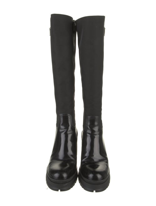 Prada Enameled Metal Triangle Leather Rain Boots