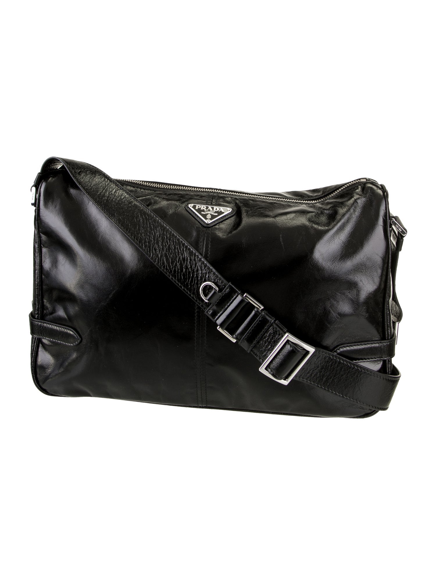 Prada Enameled Metal Triangle Messenger Bag