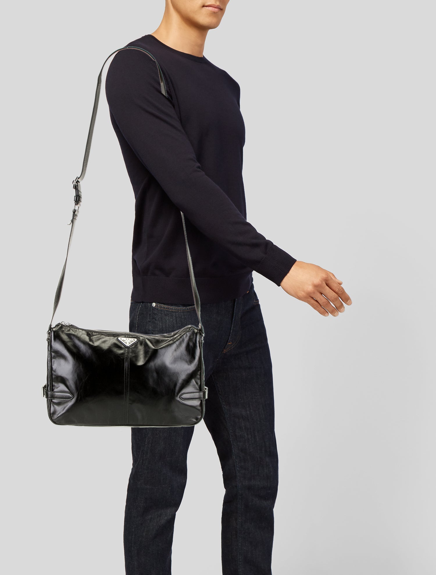 Prada Enameled Metal Triangle Messenger Bag