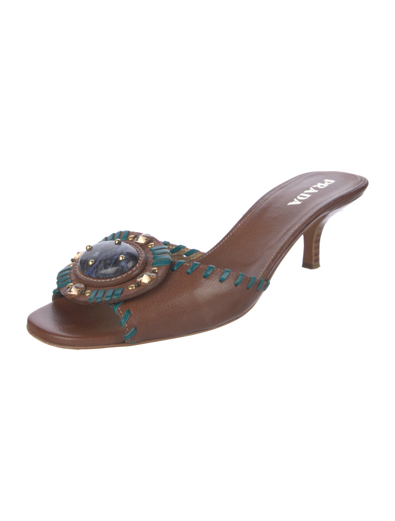 Prada Leather Whipstitch Trim Slides