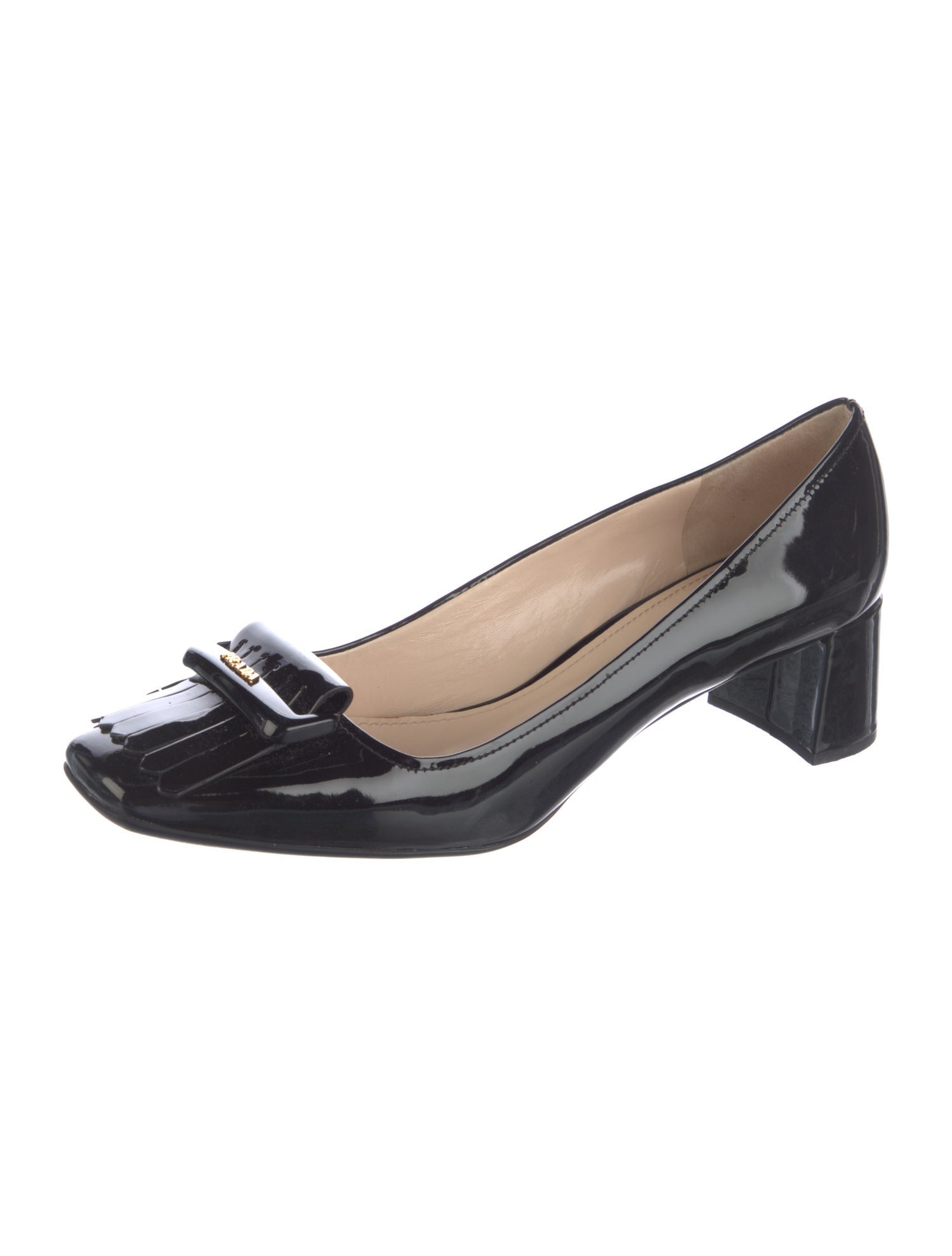 Prada Sport Patent Leather Fringe Trim Accent Pumps