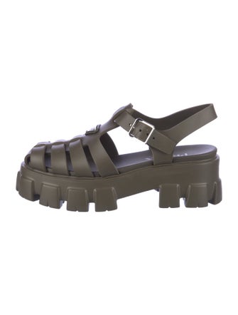 Prada Enameled Metal Triangle Rubber Gladiator Sandals
