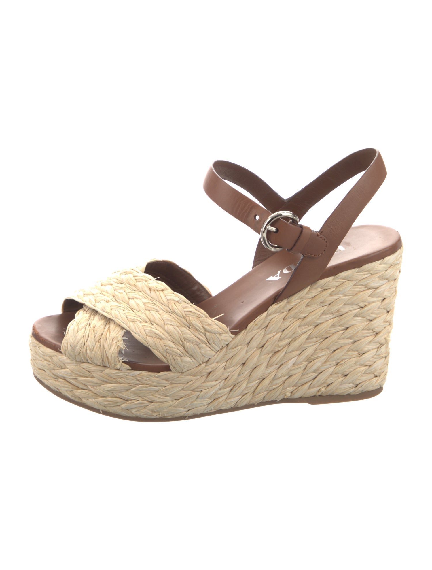 Prada Raffia Leather Trim Embellishment Espadrilles