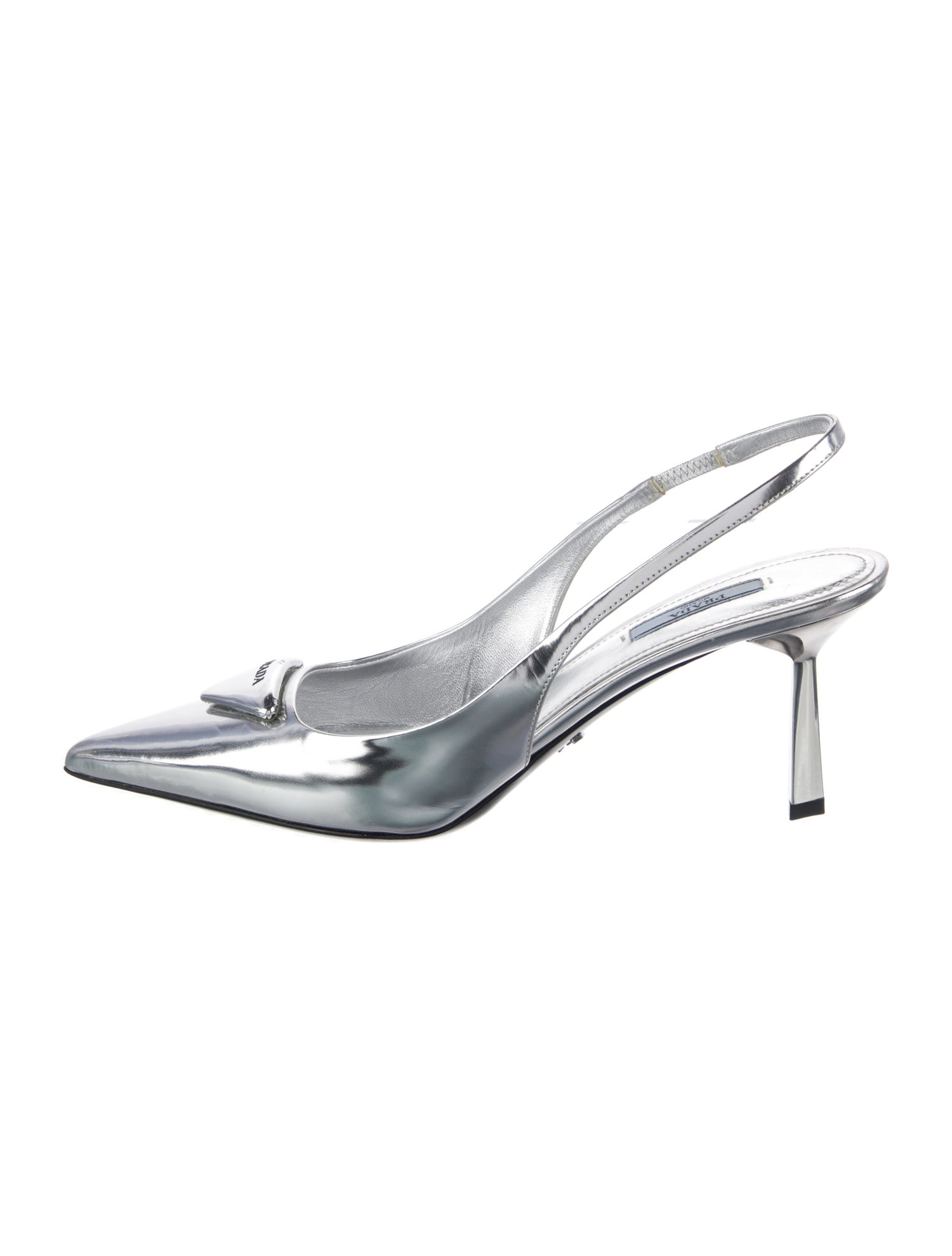 Prada Enameled Metal Triangle Leather Slingback Sandals