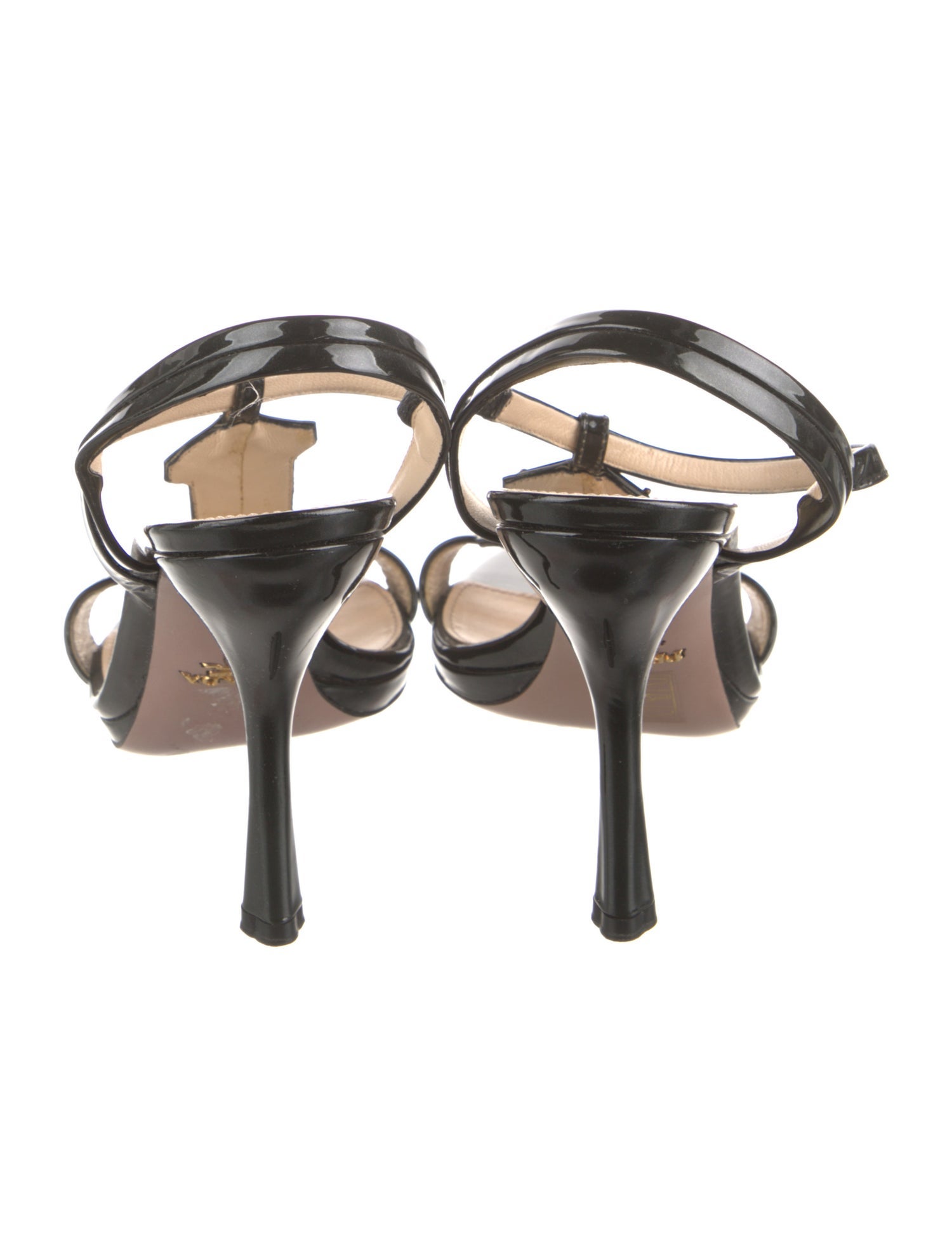 Prada Patent Leather Crystal Embellishments T-Strap Sandals