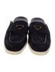 Prada Enameled Metal Triangle Suede Slippers