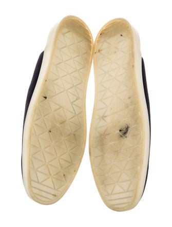 Prada Enameled Metal Triangle Suede Slippers