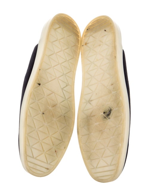 Prada Enameled Metal Triangle Suede Slippers