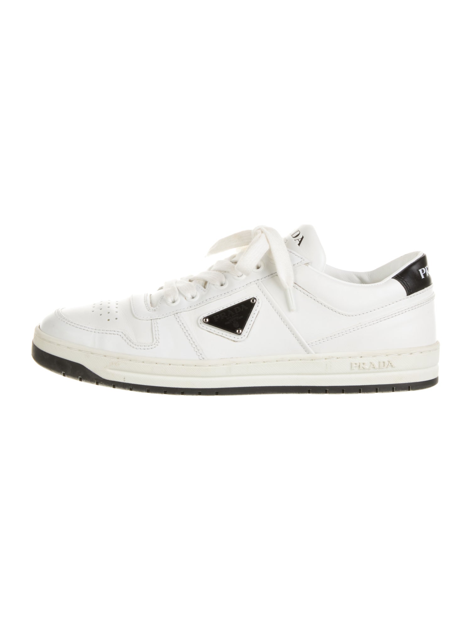 Prada Enameled Metal Triangle Leather Sneakers