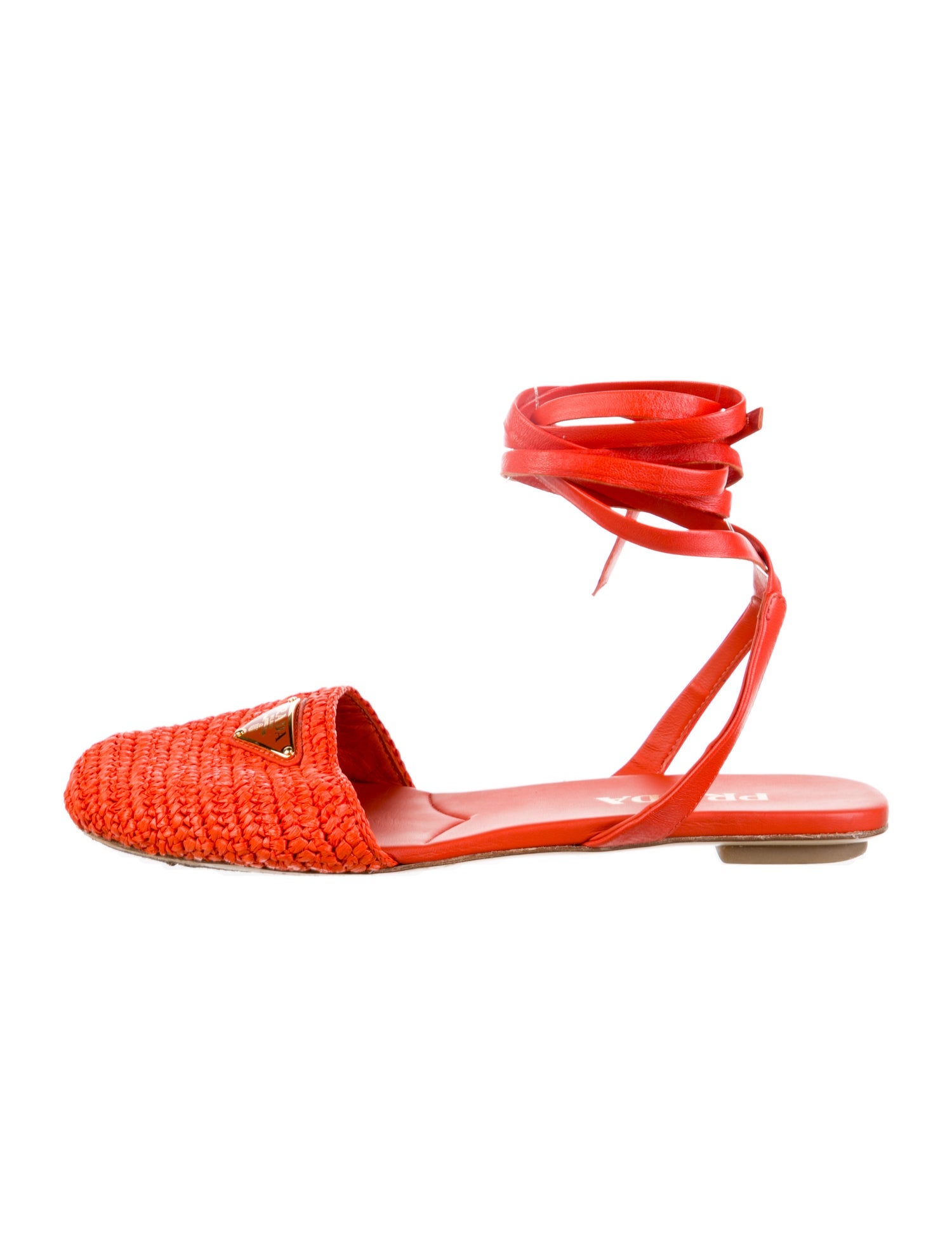 Prada Enameled Metal Triangle Leather Mules