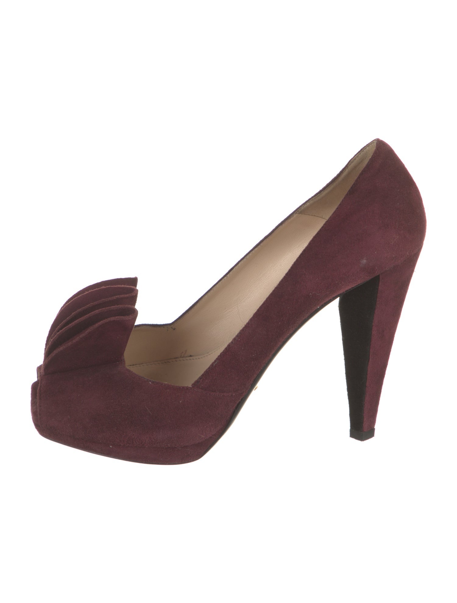 Prada Suede Leather Trim Embellishment Pumps