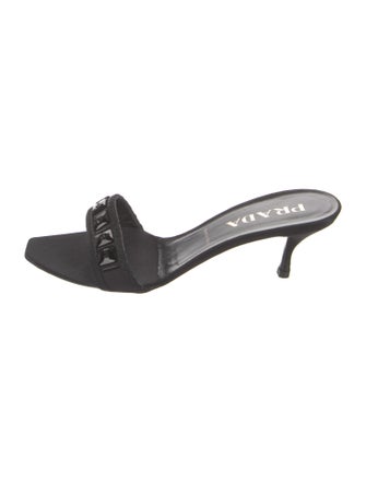 Prada Satin Crystal Embellishments Slides