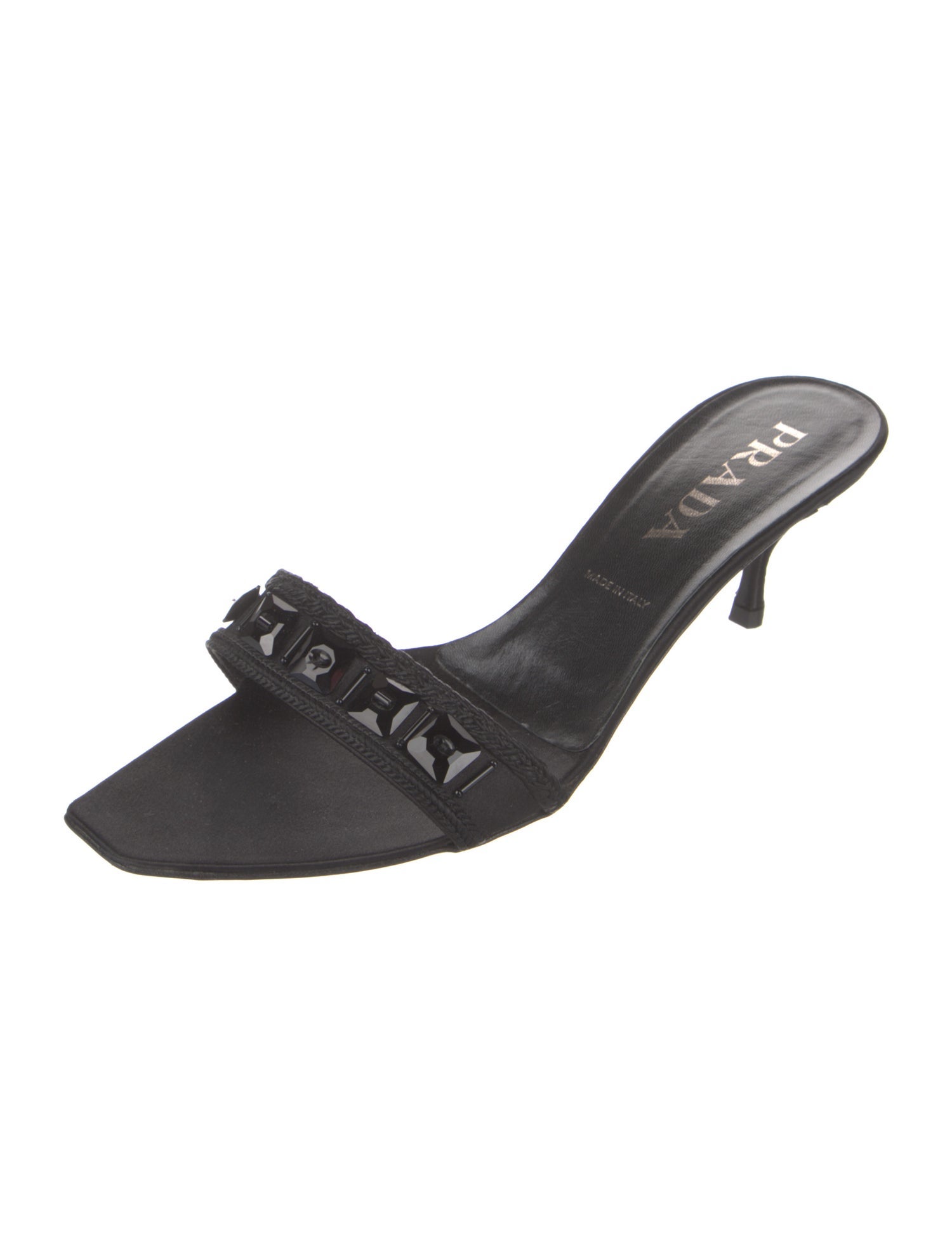 Prada Satin Crystal Embellishments Slides