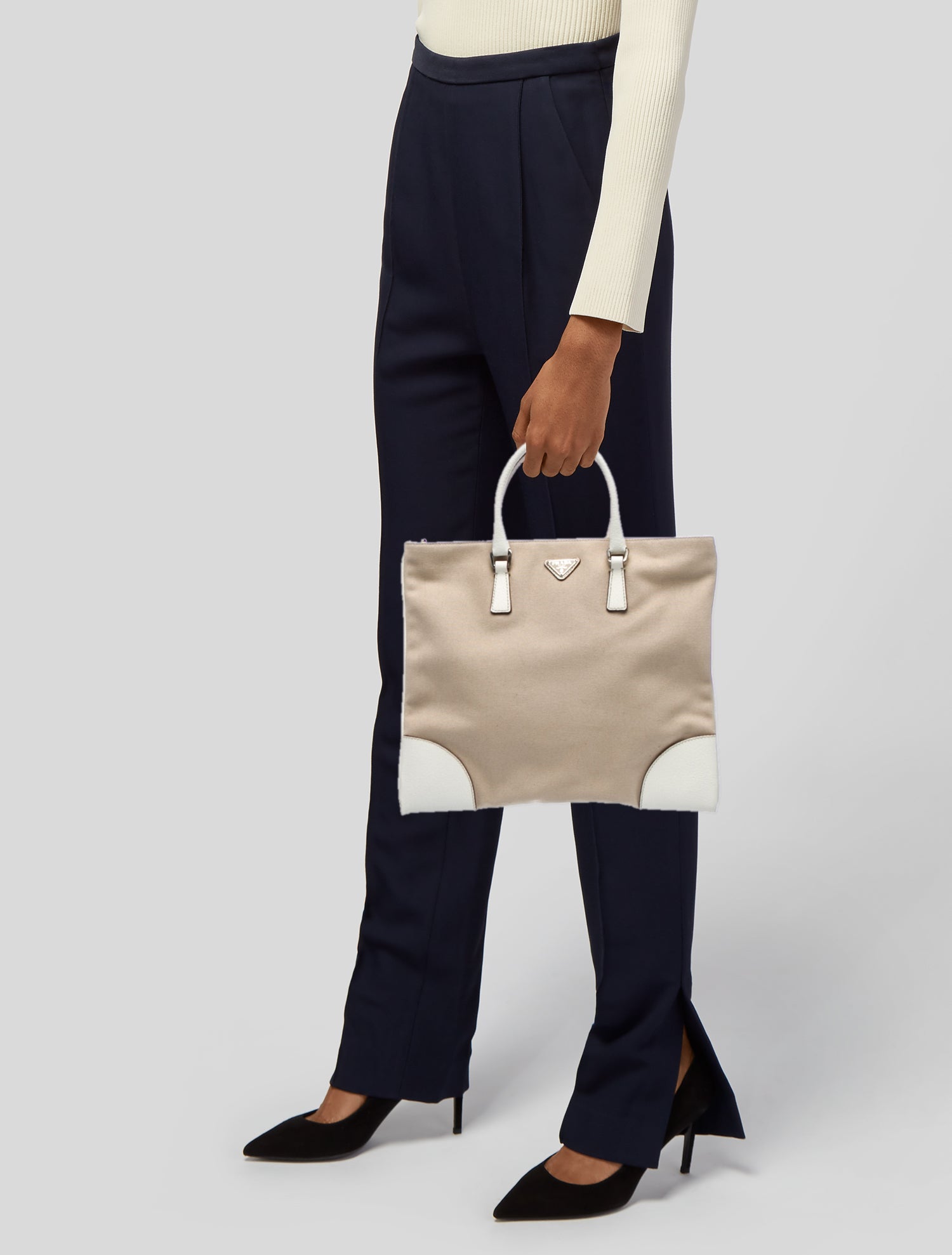 Prada Enameled Metal Triangle Top Handle Bag