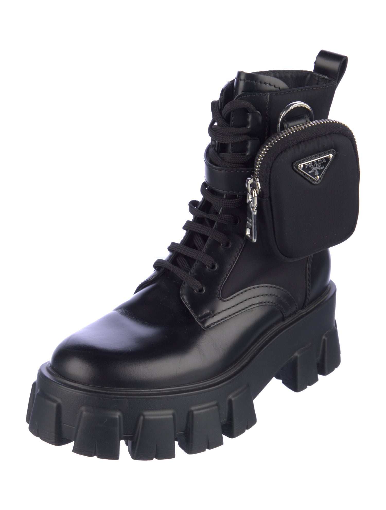 Prada Signature Logo Leather Combat Boots