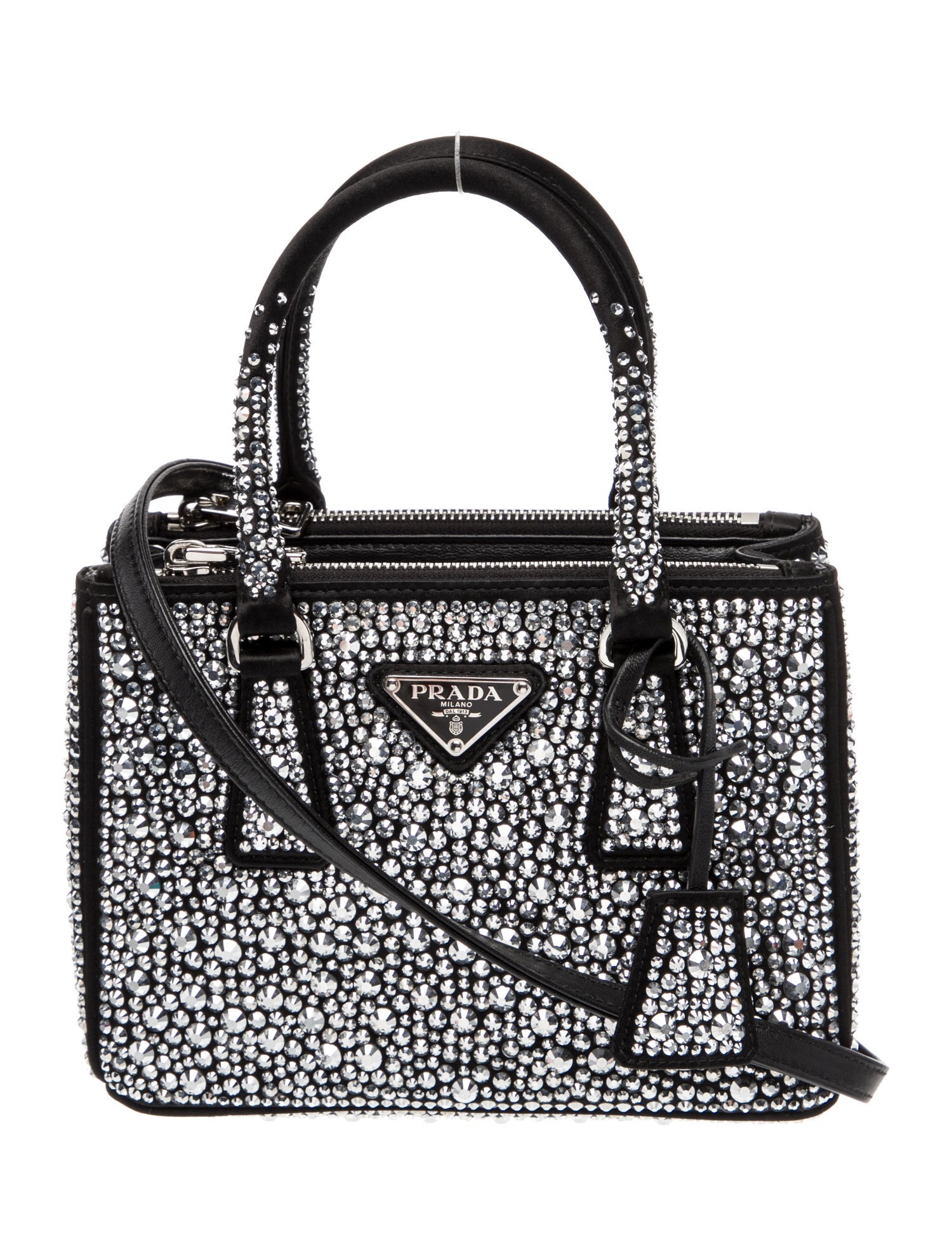 Prada Enameled Metal Triangle Galleria Double Zip Mini